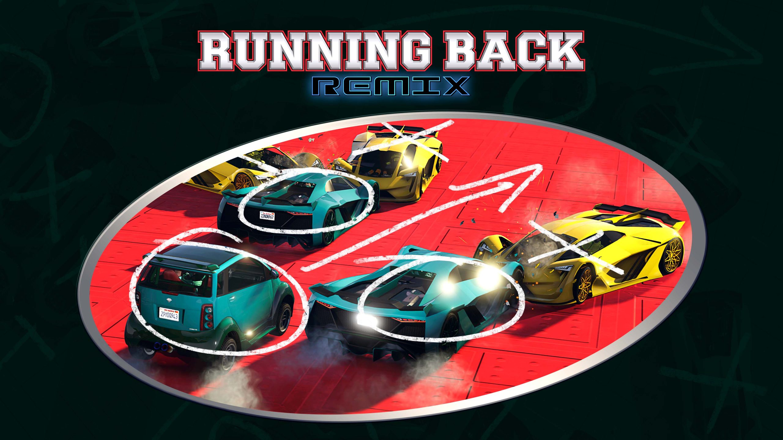 Running Back Remix event poster with Tezeract vehicles crashing into one another, clearing the way for a Panto vehicle.