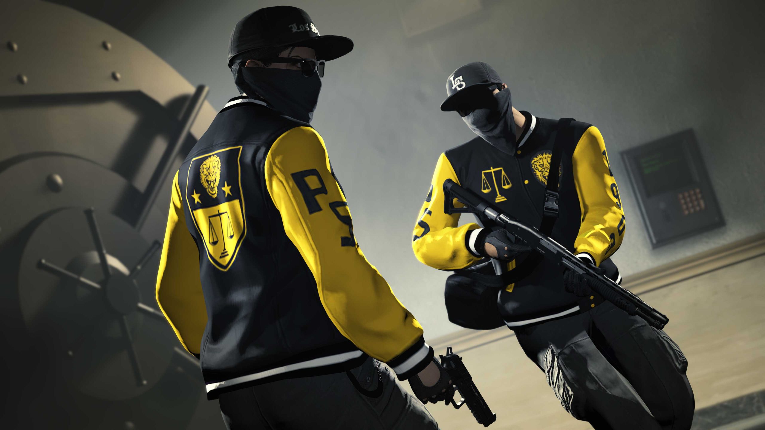 Two characters wearing the black and yellow Pacific Standard Varsity Jacket.